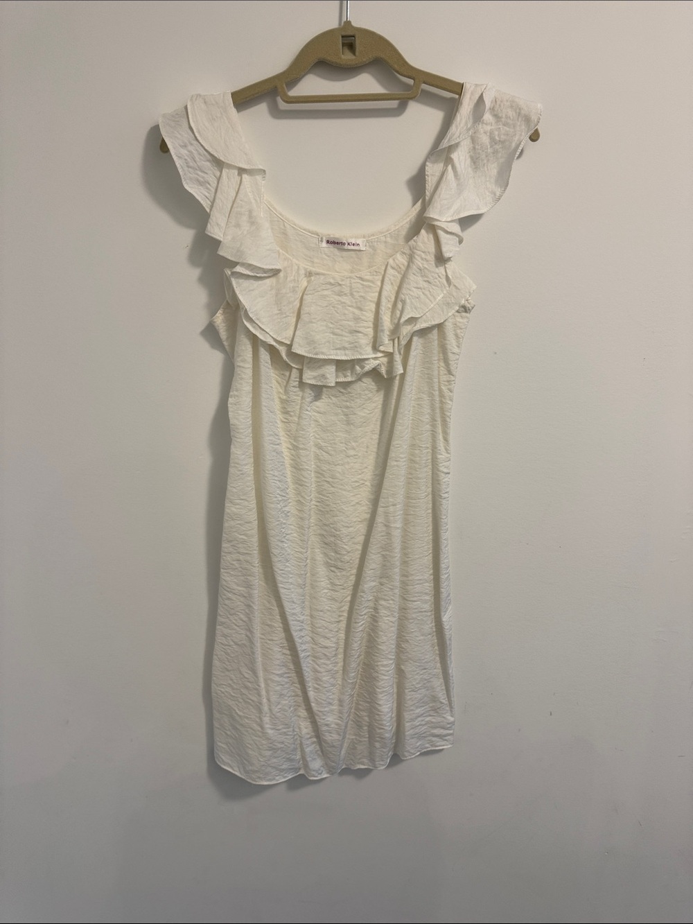 Ruffled Scoop Neck Mini Dress in Cream